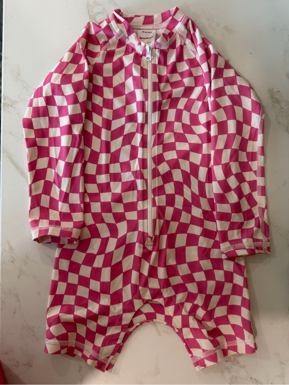 Hanna Andersson Pink Checkerboard One Piece Rashguard Swimsuit | 3T (90 cm)